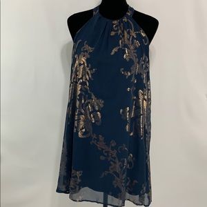 One ❤️ Clothing sleeveless blue gold dress. EUC